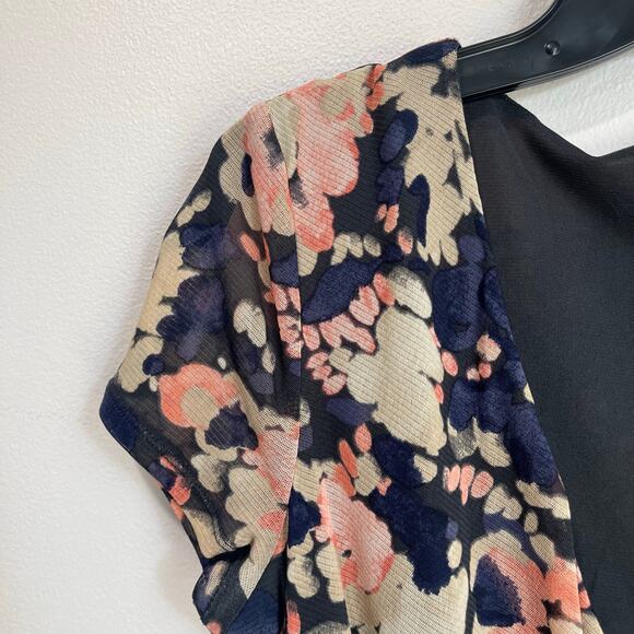 212 Collection Floral Faux Wrap Y2K Mesh Top Size M Short Sleeve Blouse - Picture 2 of 7